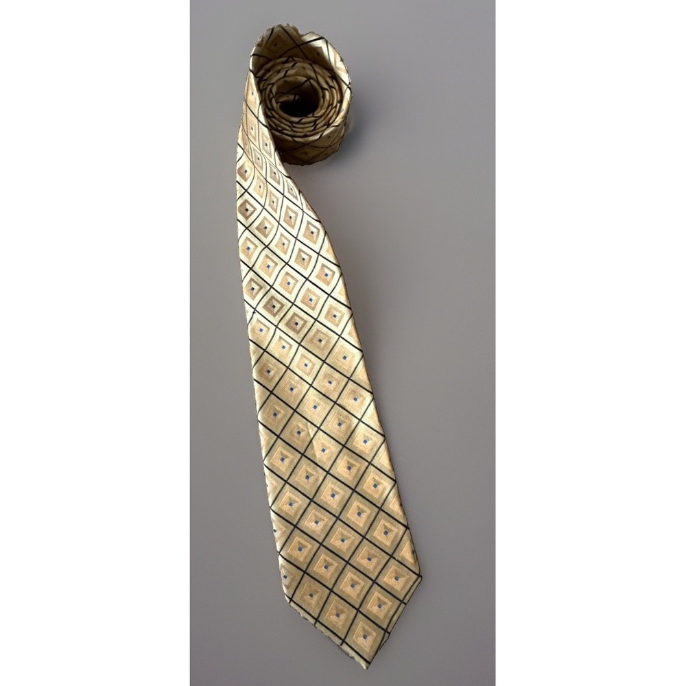 Botany 500 Men's Neckwear Tie Gold Black Blue Diamond 100% Silk JBHS